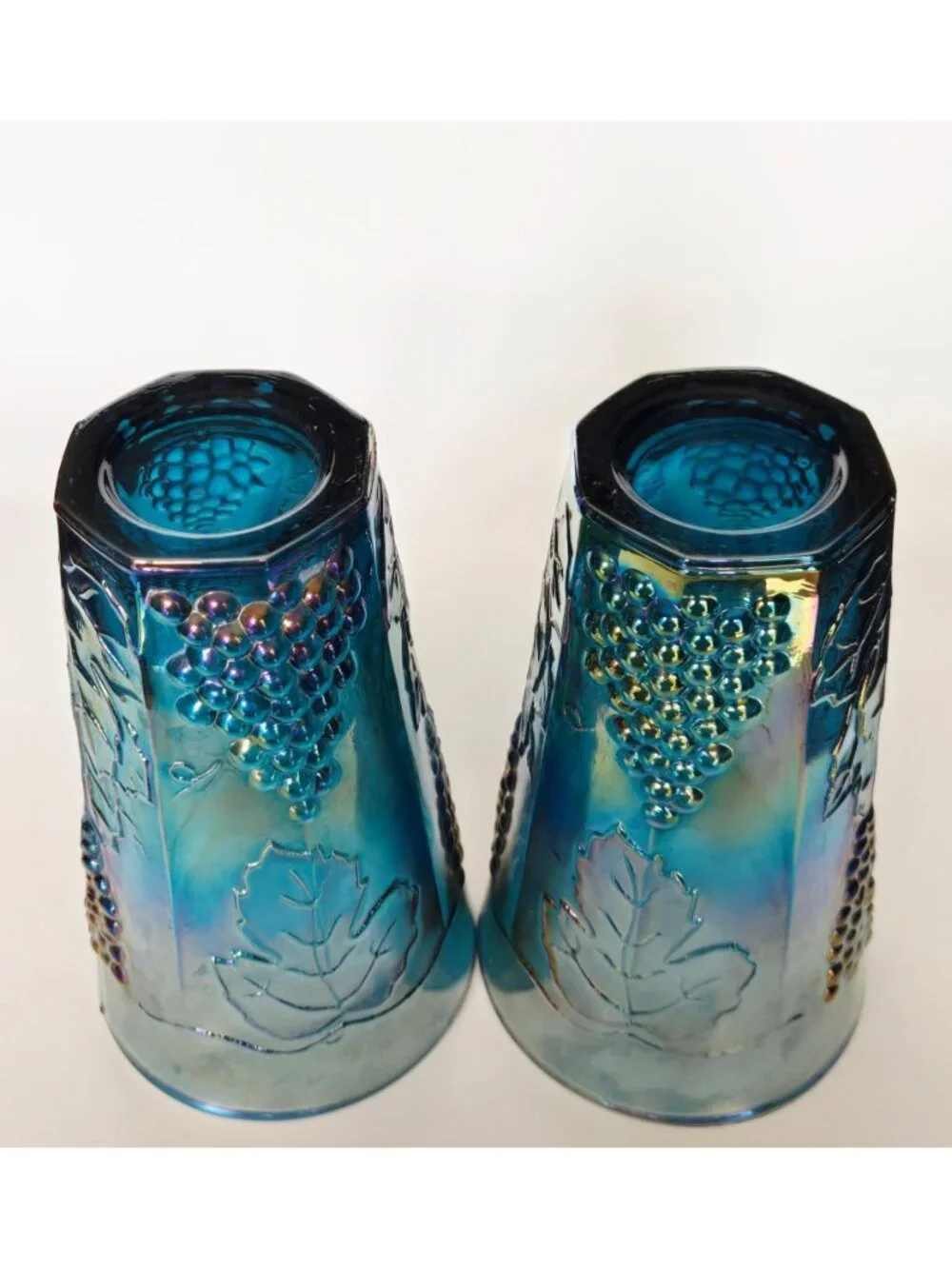 Indiana Glass Harvest Grapes Blue Carnival Glass Tumblers 12 Oz 6